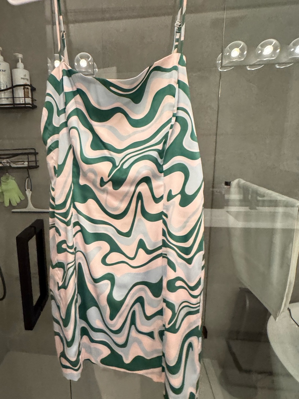 ARITZA Sunday Best Green and White Swirl Slip Dress